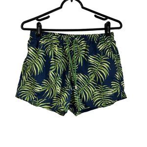 Zara Mens Blue Green Tropical Fern Beach Swim Trunks Size Medium